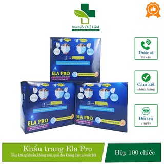 Khẩu trang y tế Ela pro hộp 100 chiếc kháng khuẩn, kháng bui mịn đặc biệt quai vải bản to không đau tai suốt 24h