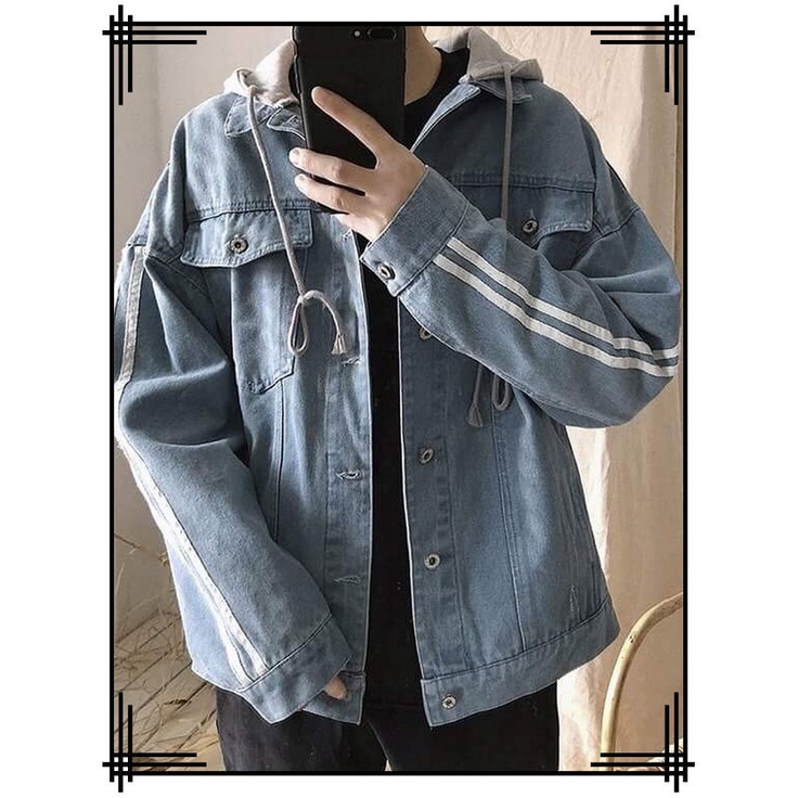 Áo khoác jean nam nữ có mũ nỉ - áo jean túi zip form rộng unisex nam nữ bận đẹp size 40-76kg