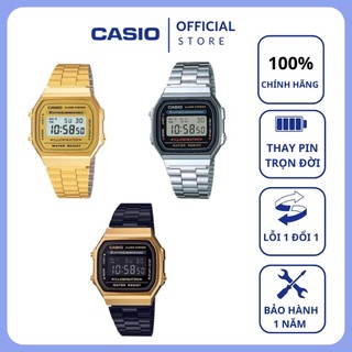Đồng hồ nam nữ Casio điện tử chính hãng mặt vuông chống nước 3ATM , dây kim loại - đồng hồ A168