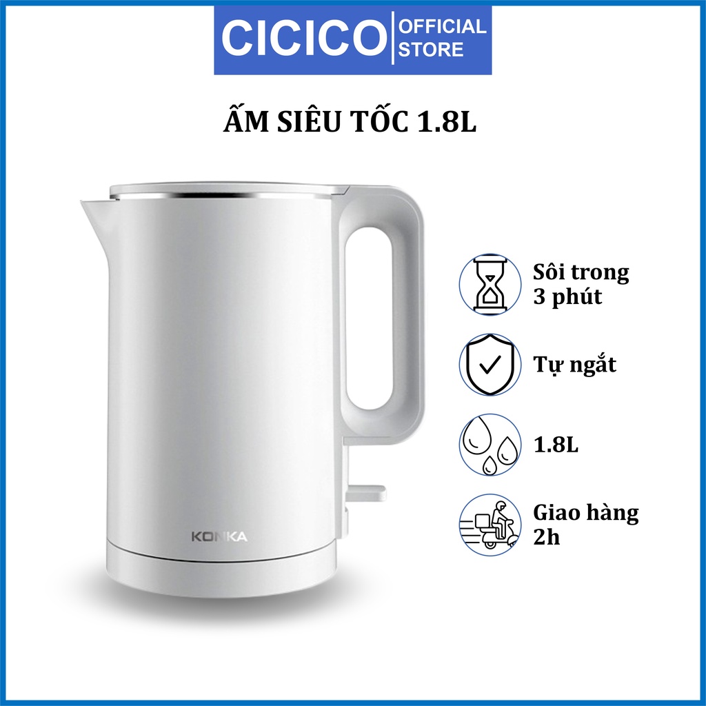 Ấm siêu tốc đun nước cao cấp 1.8l inox 3.4 không gỉ giữ nhiệt tốt Konka KM17/KM18 sôi nhanh 3 phút, tiết kiệm điện.