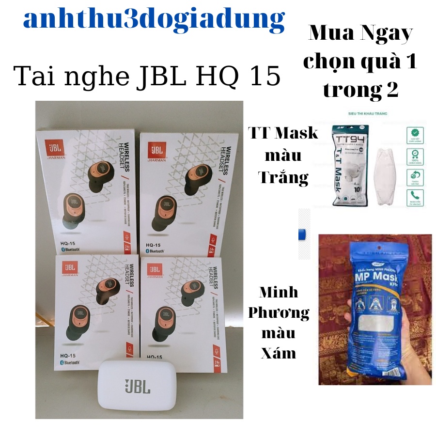 Tai Nghe Bluetooth Không Dây JBL HQ 15, Tai Nghe Nhét Tai Kiêm Pin Sạc Dự Phòng TWS Bản Quốc Tế Đỉnh Cao Chống Ồn