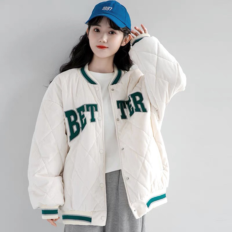 Áo khoác bomber trần bông 2 lớp kiểu dáng unisex hàn quốc