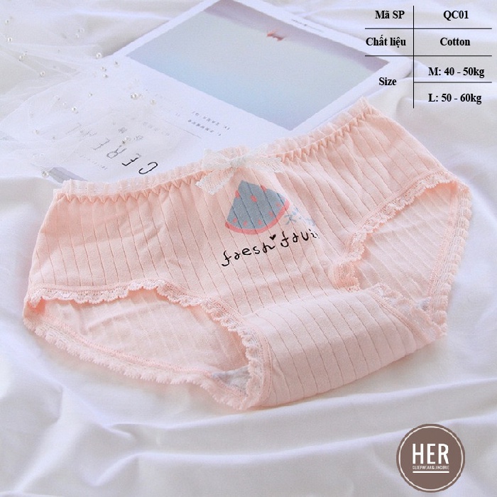 Quần lót nữ cotton cao cấp đẹp thấm hút mồ hôi kháng khuẩn viền ren họa tiết dưa hấu dễ thương CT01- Her Sleepwear