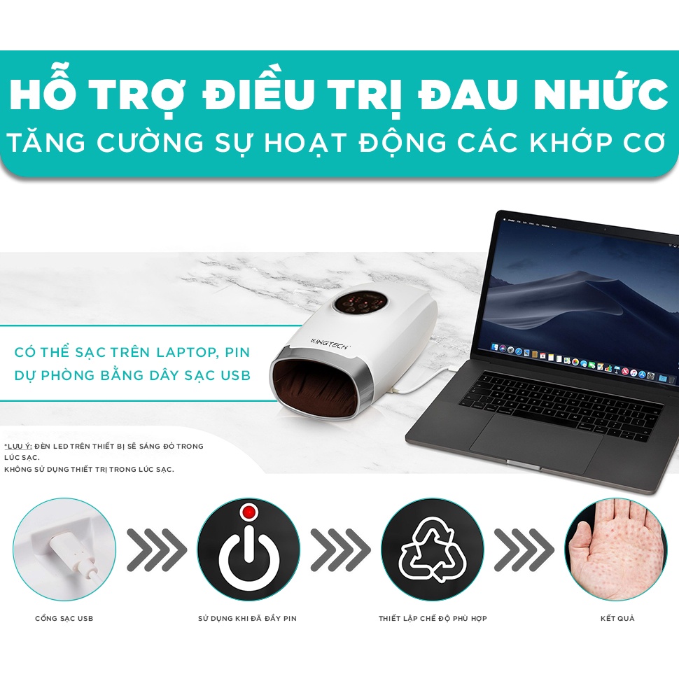 Máy Massage Tay Cao Cấp KINGTECH KH-690 - Mát xa Trị Liệu Tích Hợp Nhiệt, Matxa Vùng Cổ, Mu, Ngón, Lòng Bàn Tay