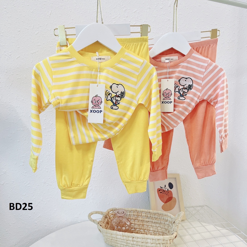 Bộ dài tay  sọc dệt - Bộ dài tay xoop  thêu chó snoopy cho bé ( cân nặng từ 8-19kg) BD25