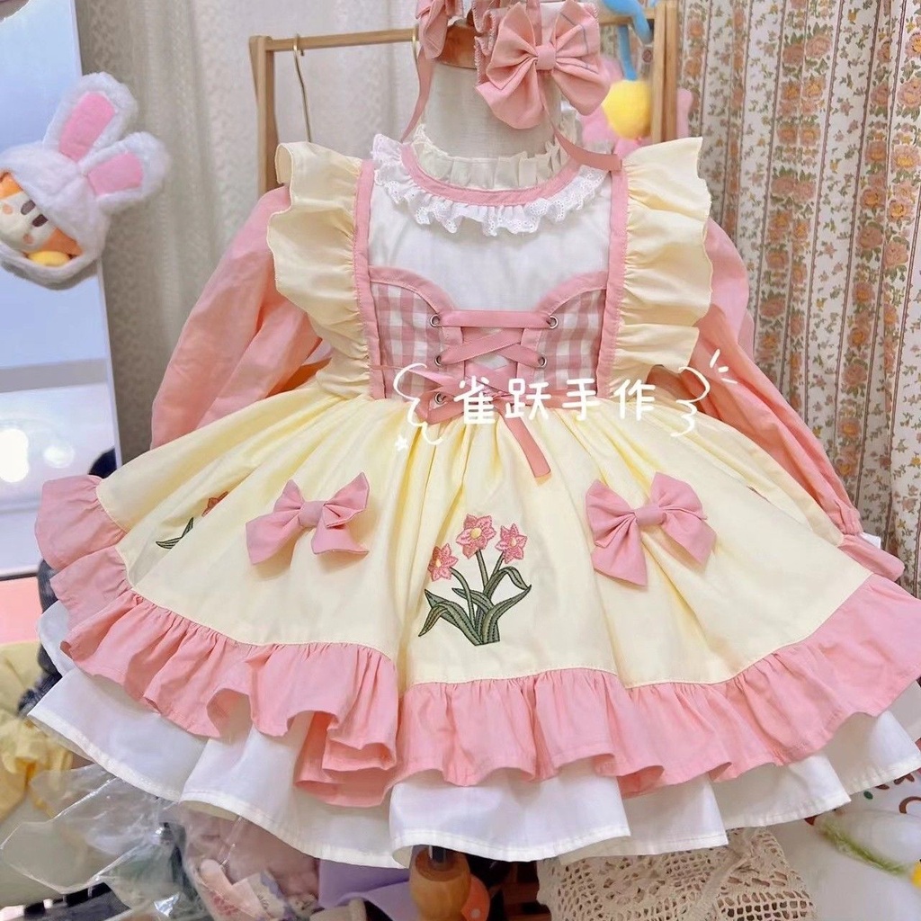 Đầm Công Chúa Tay Dài Thêu Họa Tiết Phong Cách Lolita Mẫu Mới 2022 Dành Cho Bé Gái