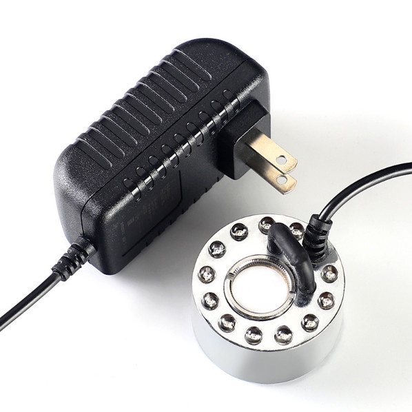 máy Phun Sương tạo ẩm 12 LED – bán riêng Động cơ tạo hơi nước sương khói bể cá, non bộ / Nguồn Adapter 24V 1A