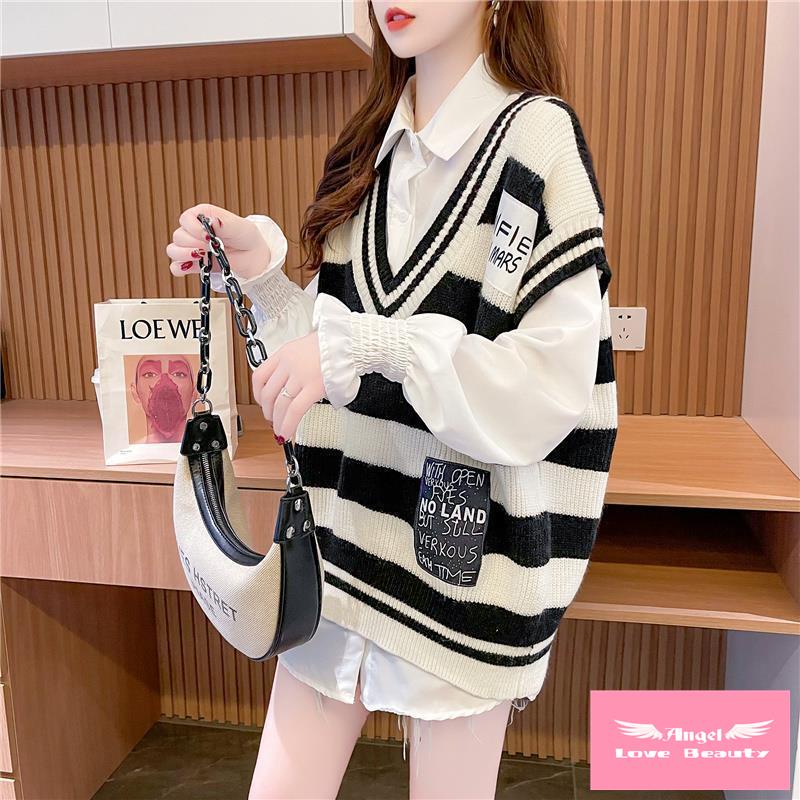 [Hàng Có Sẵn Bán Chạy] ~ Áo Sơ Mi Dệt Kim Không Tay Cổ Chữ V Tươi Trẻ Nhỏ Nhắn Cho Nữ