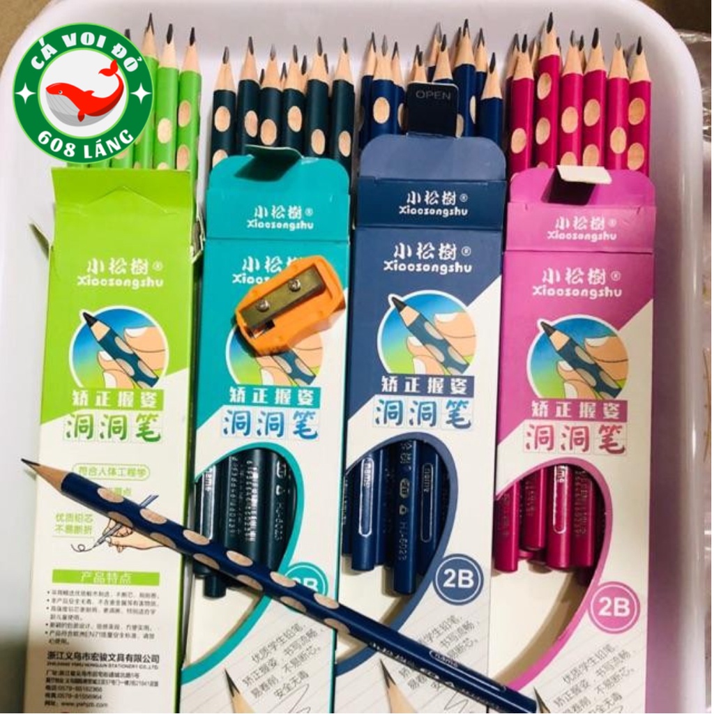 Hộp 12 bút chì gỗ định vị tay cầm 2B LD 01_Tặng 1 gọt chì
