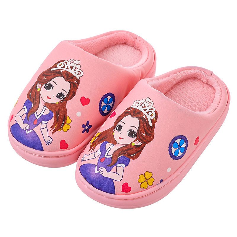 Dép bông AMILA đi trong nhà bằng da PU chống nước chống trượt thời trang thu đông dành cho trẻ em