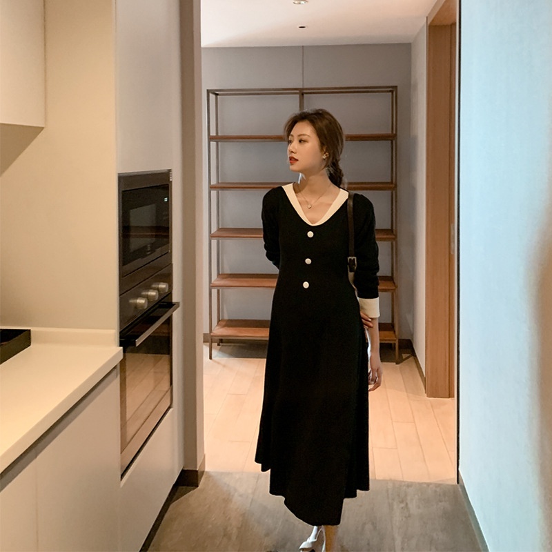 VÁY ĐẦM LEN SUÔNG BẦU PHỐI VIỀN CÚC - ĐẦM SAU SINH CÔNG SỞ, ĐI TIỆC SANG TRỌNG THU ĐÔNG
