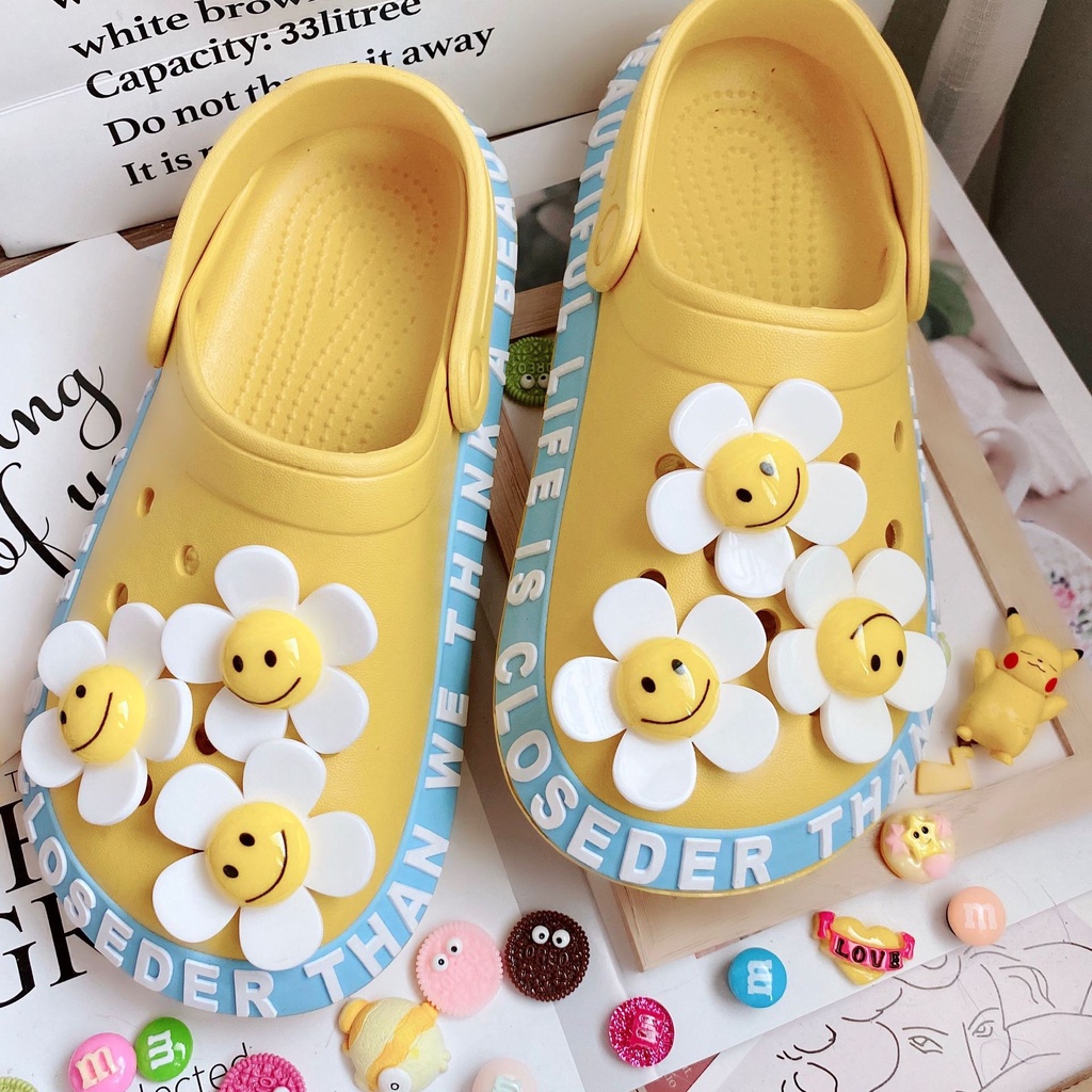 CROCS Phụ Kiện Khóa Giày Hình Hoa Hướng Dương Mặt Cười Thời Trang