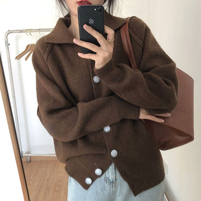 Áo Khoác Cardigan Dệt Kim Dày Dặn Cài Nút Phong Cách Retro Phương Tây Thời Trang Thu Đông Cho Nữ