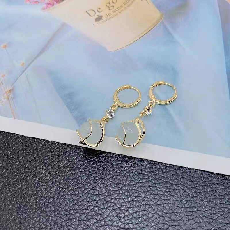 Khuyên Tai Hình Giọt Nước Phối Tua Rua Phong Cách Hàn Quốc Thời Trang