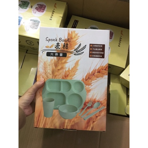 Khay đựng cơm lúa mạch gồm 6 chi tiết cho bé