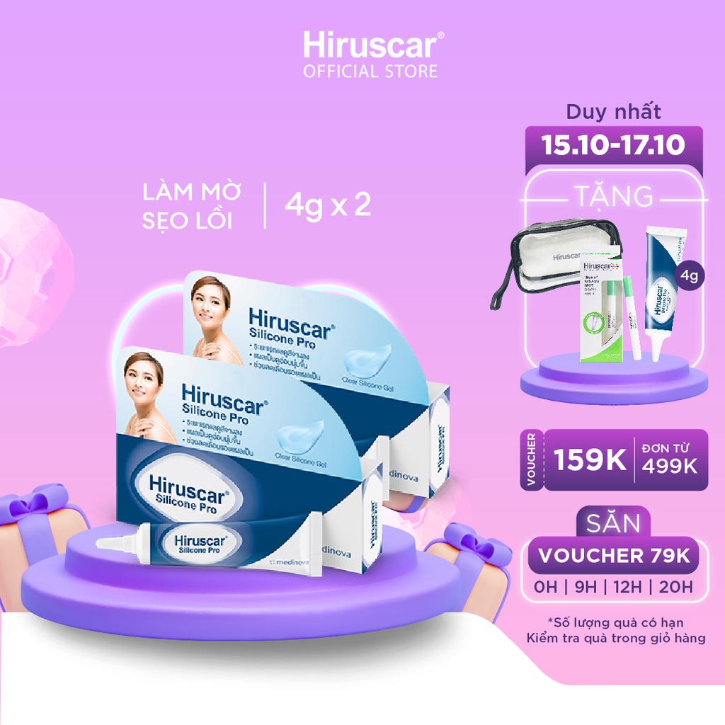 Bộ 2 Gel xử lý sẹo mổ, to, lồi & phì đại Hiruscar Silicone Pro 4g