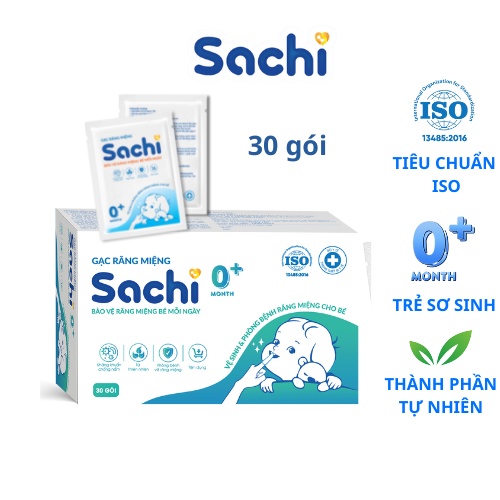 Gạc rỡ lưỡi SACHI kháng khuẩn, chống nấm bảo vệ lưỡi, nướu răng miệng cho bé, Hộp 30 gói