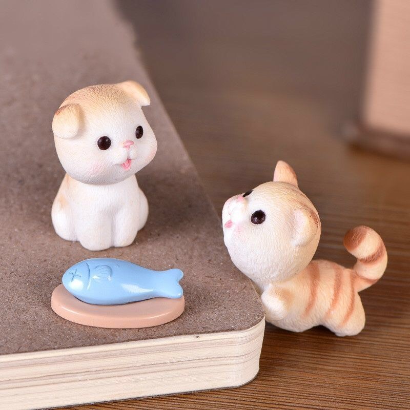 Mô hình mèo vàng xám mini mập mạp dễ thương, tượng mèo tiểu cảnh Ohstyle trang trí bàn học bàn làm việc, quà tặng
