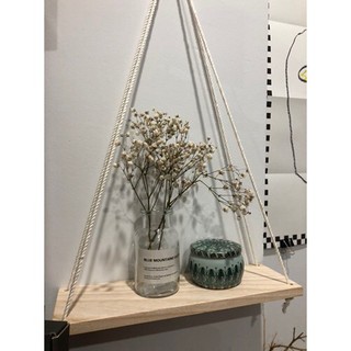 Kệ gỗ treo tường dây thừng, decor trang trí nhà 1 tầng kích thước 10x30cm