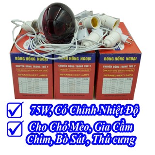 Bộ Bóng Đèn Sưởi Hồng Ngoại Có Chỉnh Nhiệt Độ Cho Chó Mèo_Phụ Kiện Cho Chó