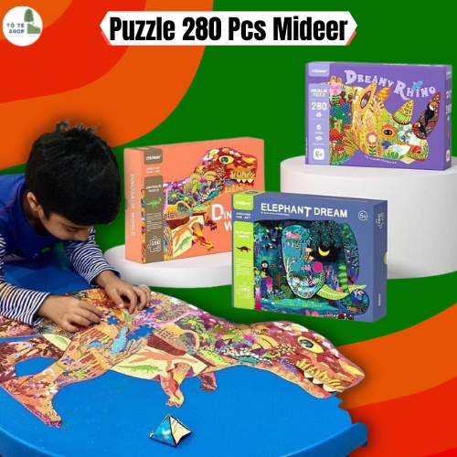 Xếp Hình Mideer 280 PCS Chủ đề động vật,Puzzle Xếp hình Khủng Long Mideer, Tê giác, Cá Voi