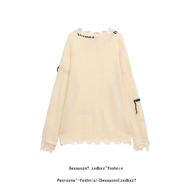 Áo Sweater Dệt Kim Dáng Rộng Rách Cá Tính Trẻ Trung Phong Cách Retro Nhật Bản Cho Nam