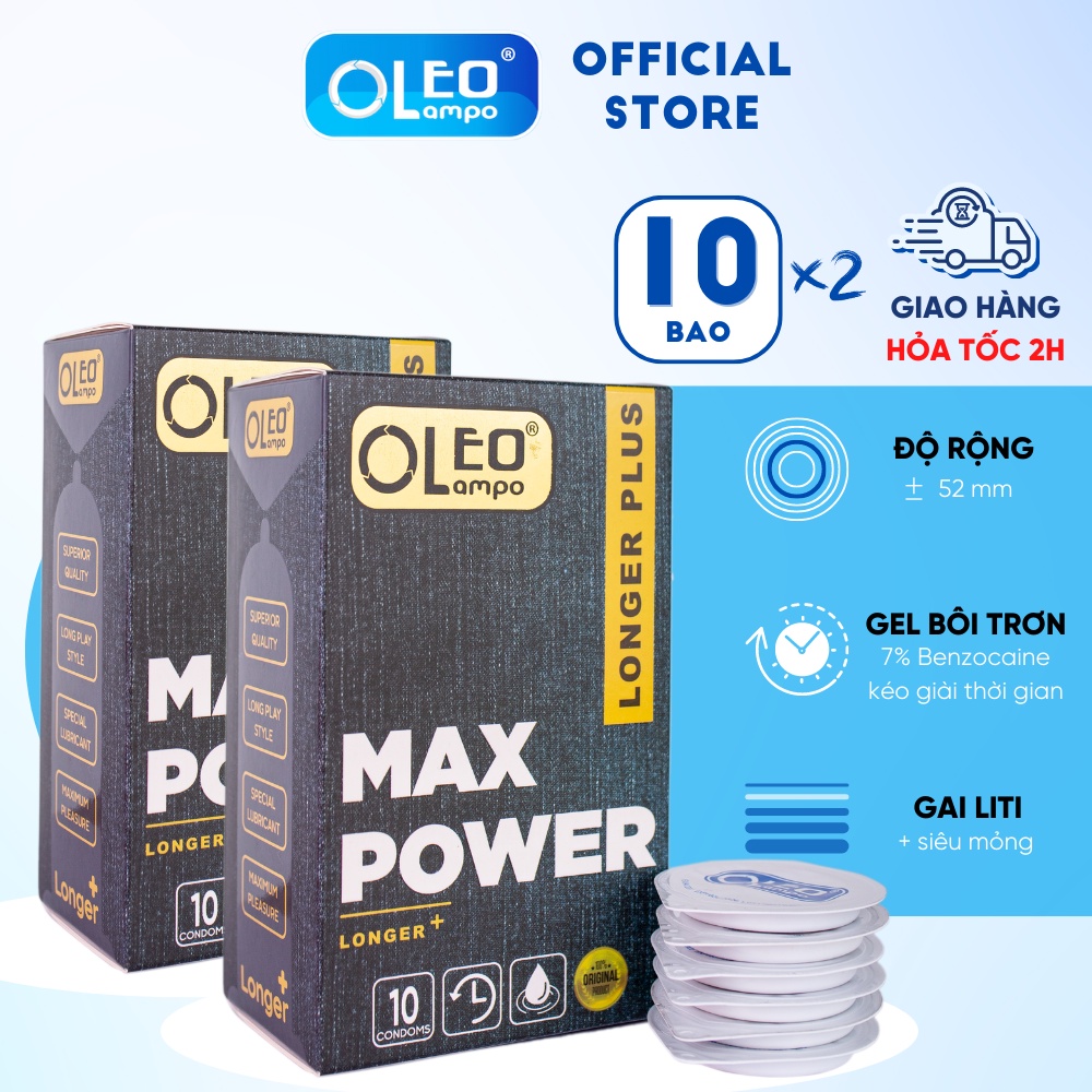 Combo 2 hộp OLEO LAMPO Maxpower gân gai, nhiều gel kéo dài cuộc yêu (10 chiếc / hộp)