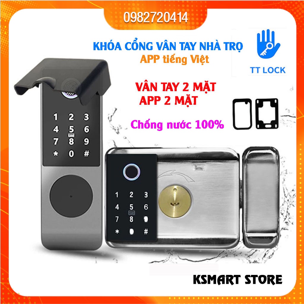 Khóa cổng vân tay 2 mặt, App TTlock 2 mặt chống nước cho nhà trọ