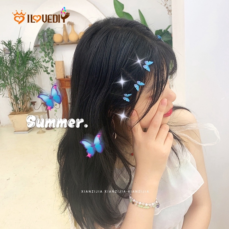 Kẹp Tóc Hình Bướm Màu Xanh Dương Cổ Điển Phong Cách Hàn Quốc Cho Nữ [Kẹp Tóc Phong Cách INS Cơ Bản] [Phụ Nữ Mặc Hàng Ngày]