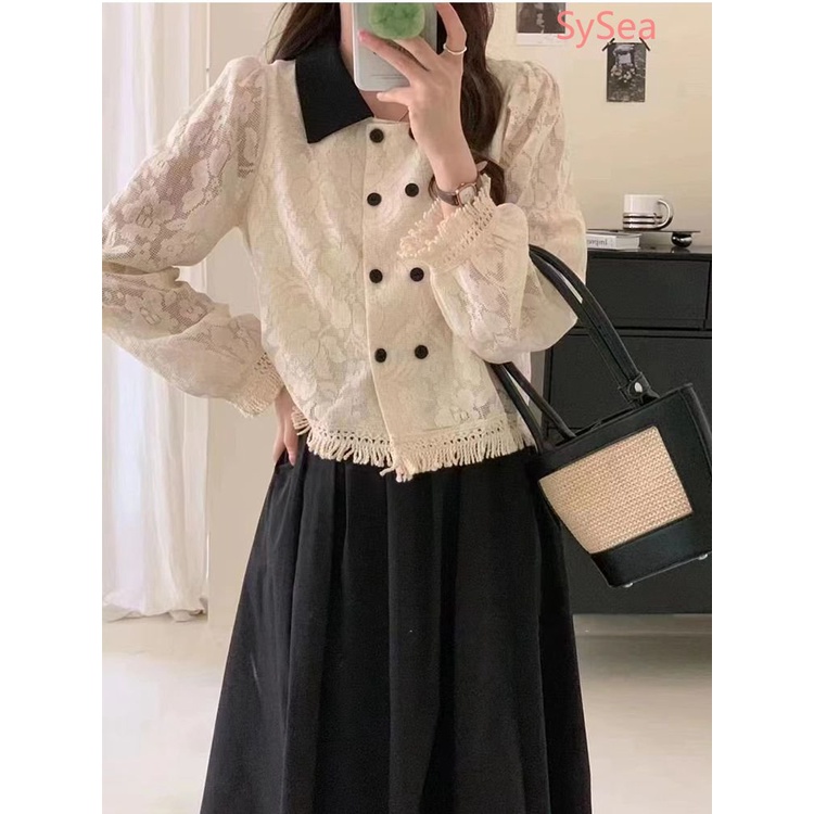 Áo Khoác Cardigan Phối Ren Phong Cách Pháp Thời Trang Mùa Thu Cho Nữ