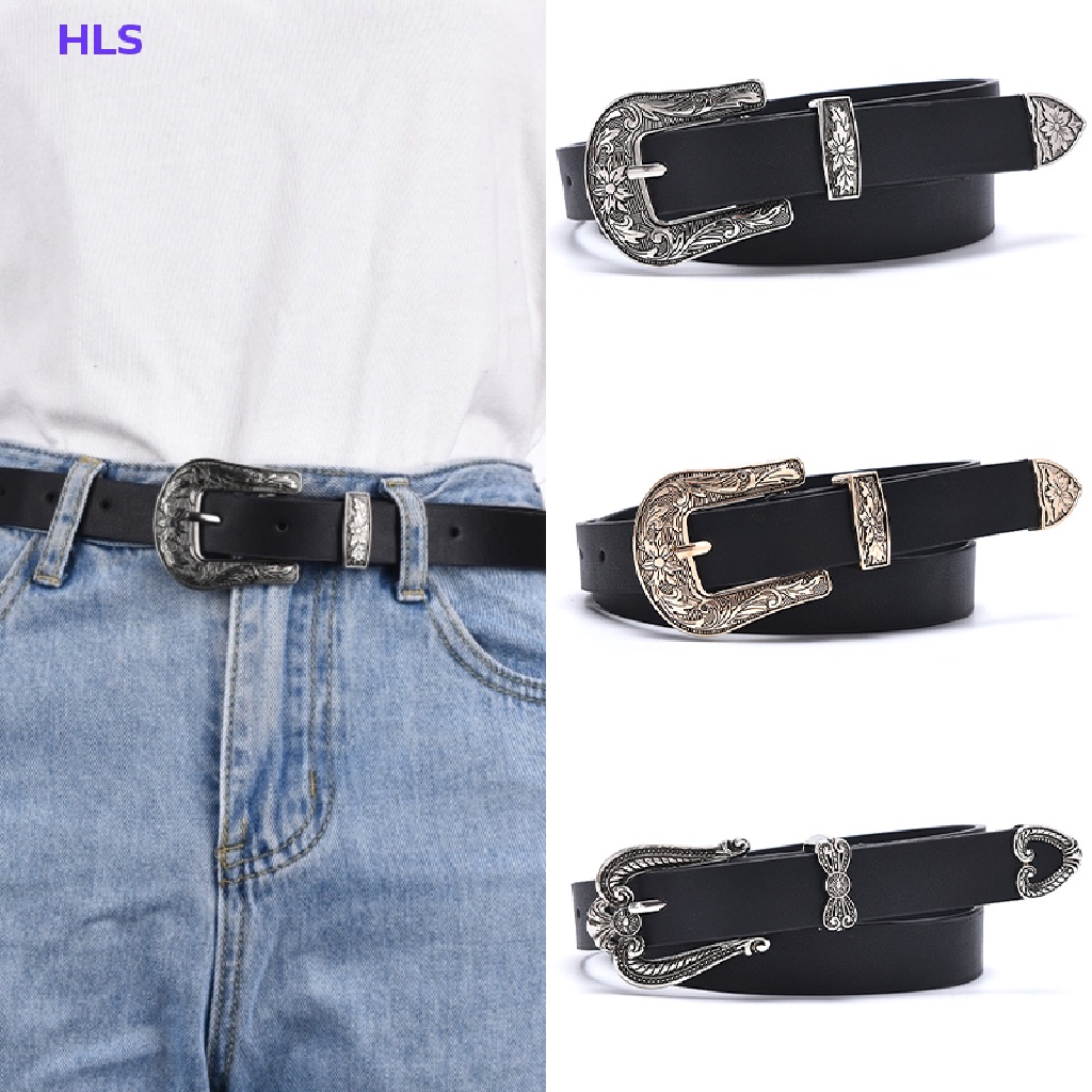 Thắt Lưng Da Màu Đen Khóa Hình Trái Tim Khắc Họa Tiết Cổ Điển Thời Trang Cho Nữ