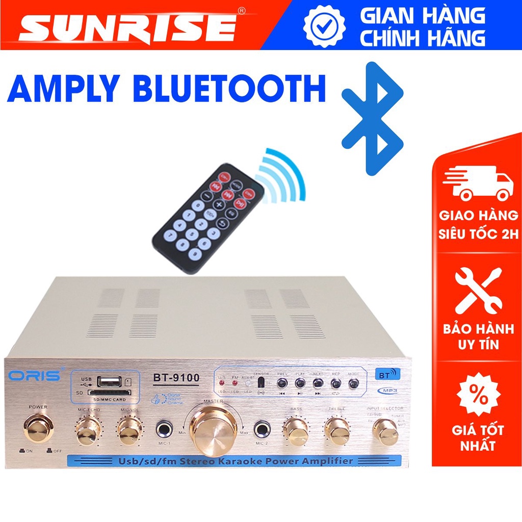 Amply karaoke Bluetooth chính hãng Oris BT-9100, bộ khếch đại âm thanh cho dàn karaoke gia đình