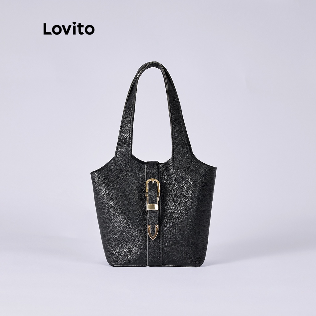 Lovito Trơn Thanh Lịch Kết Cấu Da PU Khóa Kim Loại Túi Vuông Nữ L38BA26 (Vàng Nhạt/Trắng Tắt/Đen)