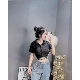 Áo sơ mi croptop dây chéo eo siêu Hot😍