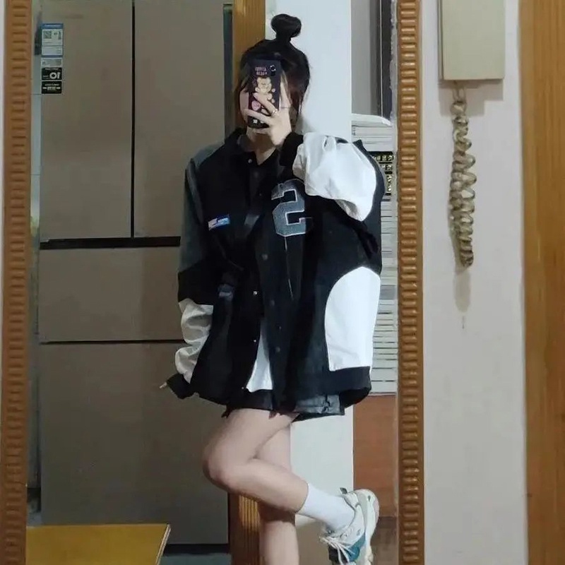 IELGY    Áo Khoác Bóng Chày Phong Cách Hàn Quốc Màu Sắc Thời Trang Dành Cho Nữ