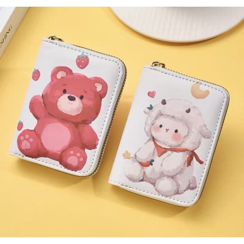 Ví mini cầm tay nữ hoạ tiết gấu dâu lotso Túi đựng thẻ hoạt hình dễ thương dung tích lớn siêu nhỏ gọn