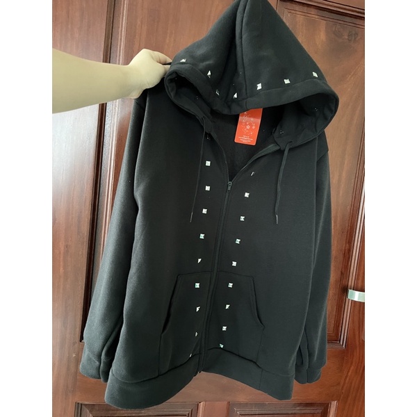 ÁO KHOÁC NỈ COTTON GẮN ĐINH MŨ HAI LỚP