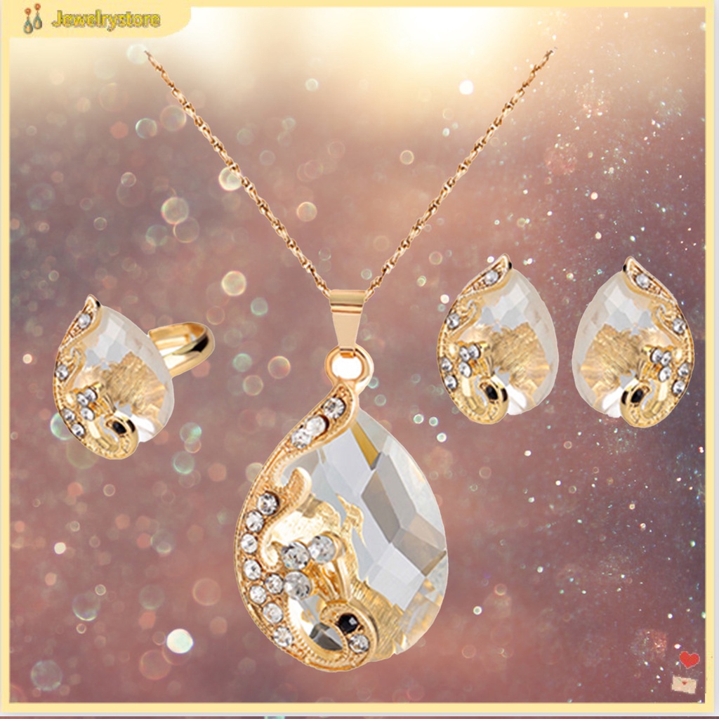(jewelrystore) Dây chuyền kèm nhẫn và hoa tai kiểu dáng sang trọng dành cho nữ