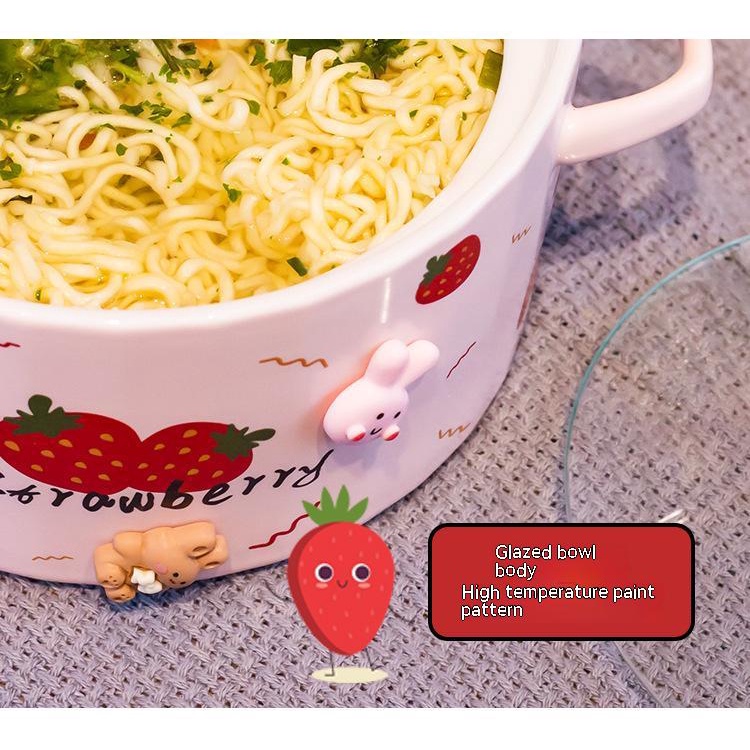 Bát Gốm Ăn Mì Trái Cây Tức Thì Với Nắp Đậy Tai Đôi Dễ Vệ Sinh Nhiệt Độ Cao Có Thể Dùng Trong Lò Vi Sóng
