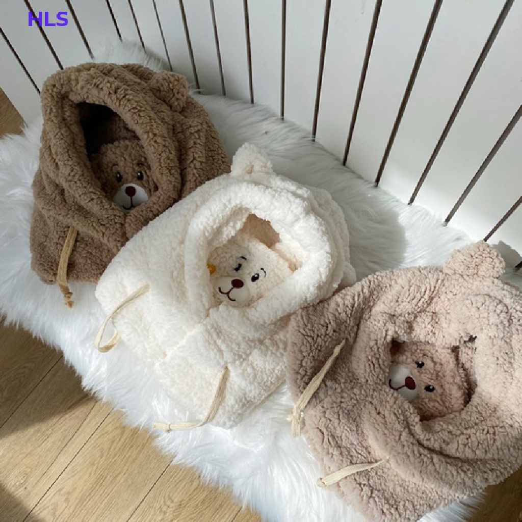 Mũ Trùm Đầu Kiêm Khăn Choàng Cổ Giữ Ấm Chống Gió Hình Tai Gấu Dễ Thương