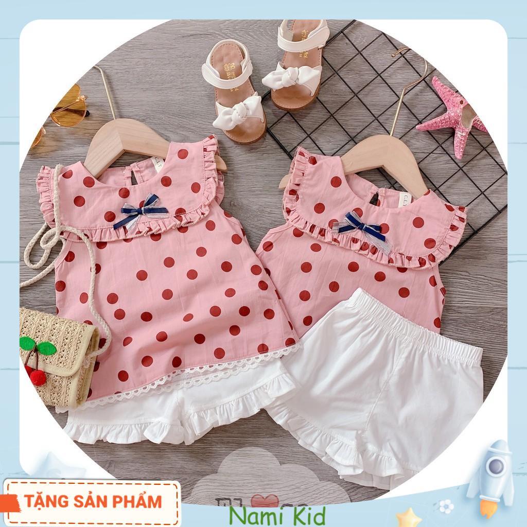 Bộ Quần Áo Mùa Hè Cho Bé Gái ÁO SÁT NÁCH QUẦN ĐÙI HỌA TIẾT CHẤM BI MÀU HỒNG, CHẤT VẢI MỀM MỊN
