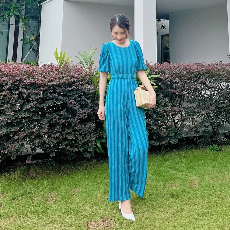 Jumpsuit họa tiết sọc tay phồng MIMIX CA5225