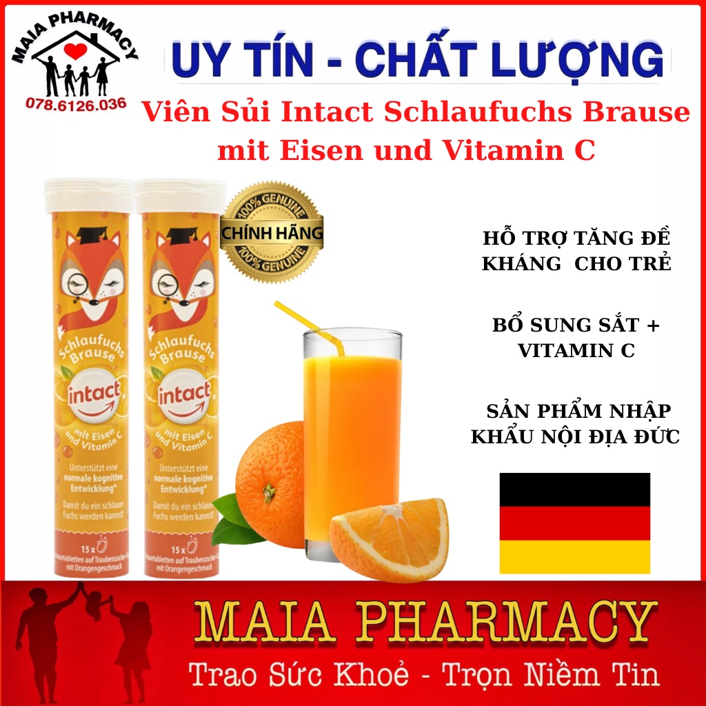 Viên Sủi Intact Schlaufuchs Brause mit Eisen und Vitamin C Thực phẩm hỗ trợ tăng đề kháng cho trẻ Hư