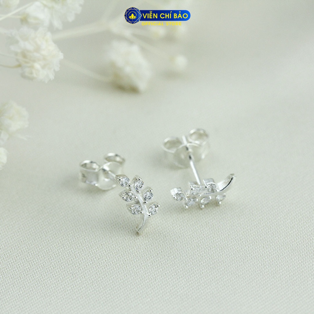 Khuyên tai bạc nữ cành dương xỉ chất liệu bạc 925 thời trang phụ kiện trang sức Viễn Chí Bảo E003