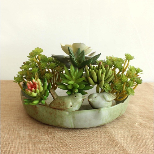 Chậu cây đôi chim đậu hồ nước CHAUX1 trồng hoa sen đá cây cảnh cute trang trí decor để bàn ống bút cắm đồ 18cm