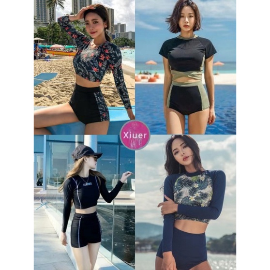 Áo tắm hoa dài tay, bikini eo cao gợi cảm#Y64