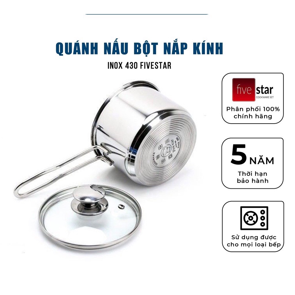NỒI NẤU BỘT 14CM CHỐNG DÍNH 3 ĐÁY TỪ INOX 430 NẮP KÍNH FIVE CAO CẤP - NỒI QUÁNH BỘT