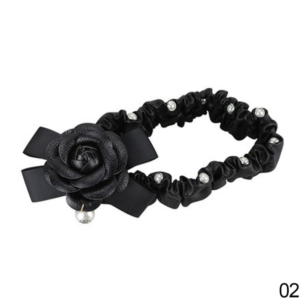 Ốp Gương Chiếu Hậu Bằng Da PU Hình Hoa Trà Đính Ngọc Trai Giả Trang Trí Nội Thất Xe Hơi J3Z1