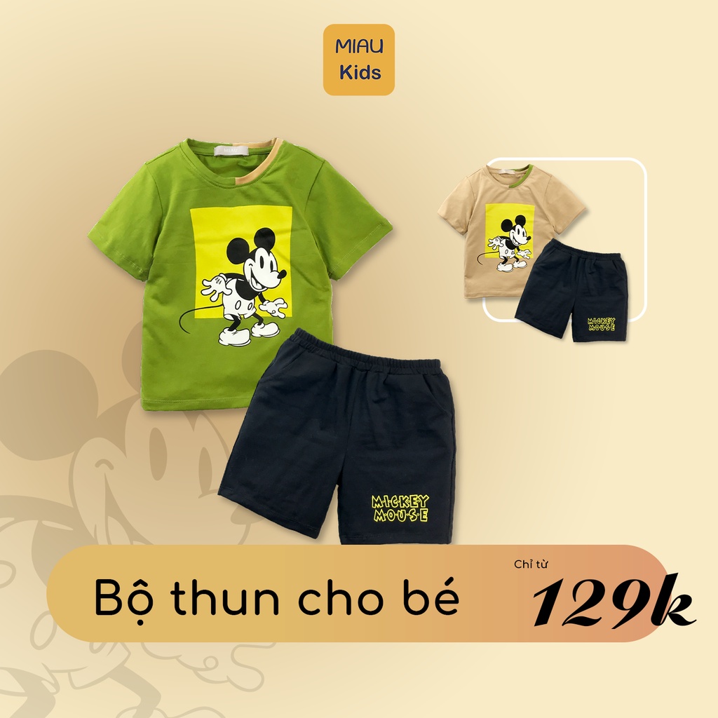 Đồ Bộ Bé Trai, Bé Gái Chuột Mickey MIAUKIDS, Thun Cotton Thoáng Mát Cho Bé Từ 9Kg Đến 55Kg