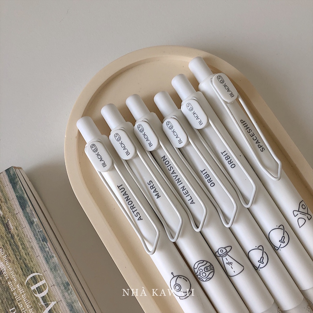 Bút gel đen Domi Metaverse màu trắng tối giản, ngòi 0.5mm viết siêu êm